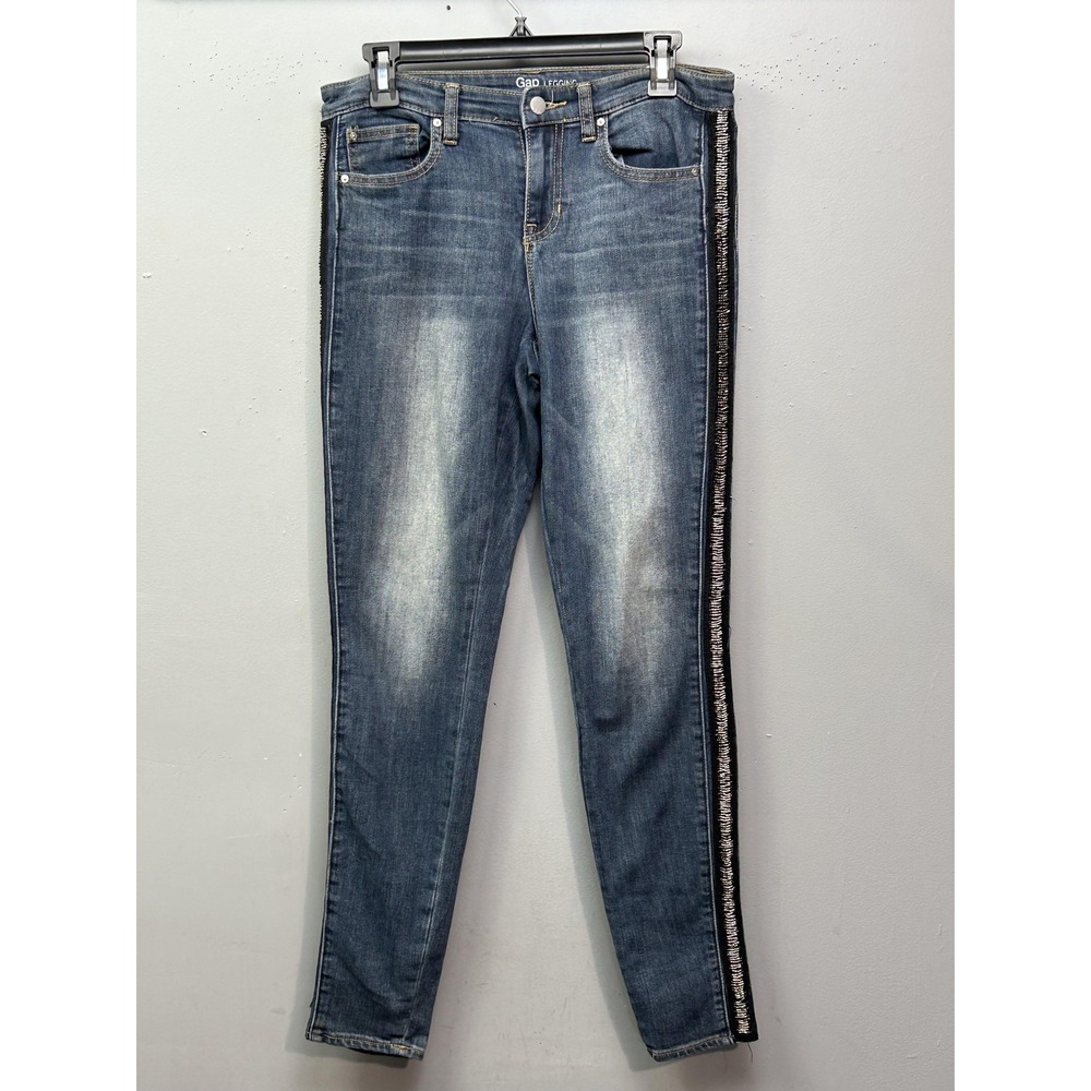 Gap Legging Jeans Womens 6/28R Blue Medium Indigo Beaded Stripe Skinny Mid Rise